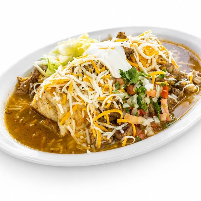 Pork Chile Verde Smothered Burrito.