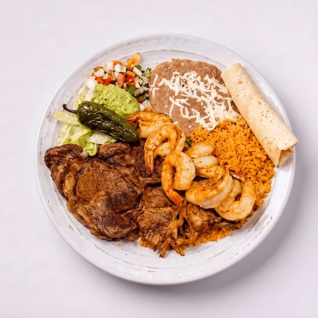 Carne Asada & Shrimp Plate.